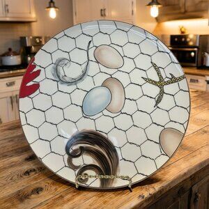 Vintage 70s Franci Villa Vanilla Palm Beach Chicken Wire Eggs 11" Plate